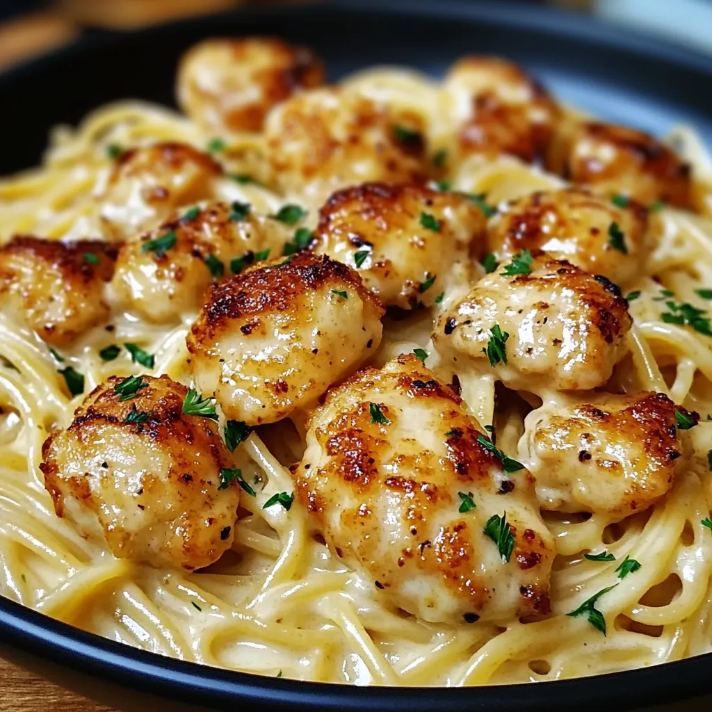 Garlic Butter Chicken Bites with Creamy Parmesan Pasta – Quick & Flavorful