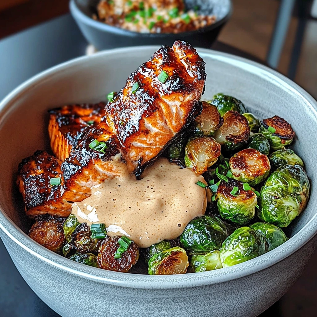 Teriyaki Salmon Bowls with Crispy Brussels Sprouts