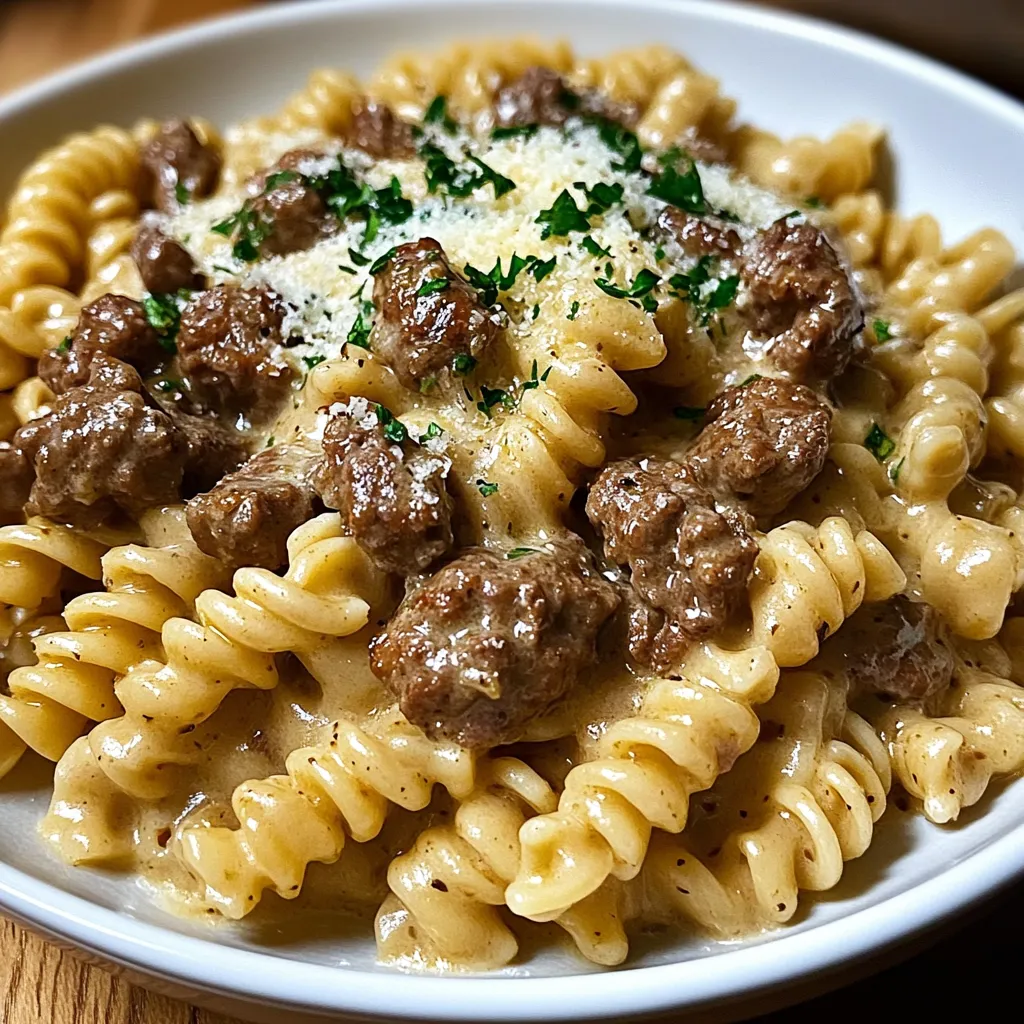 Creamy rotini with beef