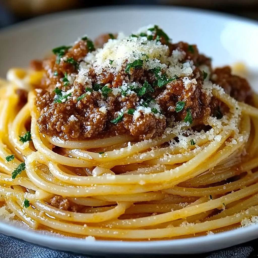 Garlic Butter Spaghetti with Hearty Beef Bolognese