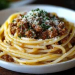 Garlic Butter Spaghetti with Hearty Beef Bolognese