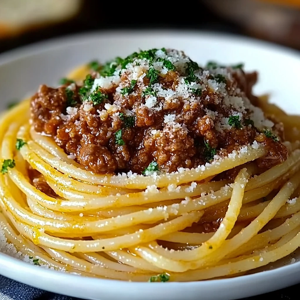 Garlic Butter Spaghetti with Hearty Beef Bolognese