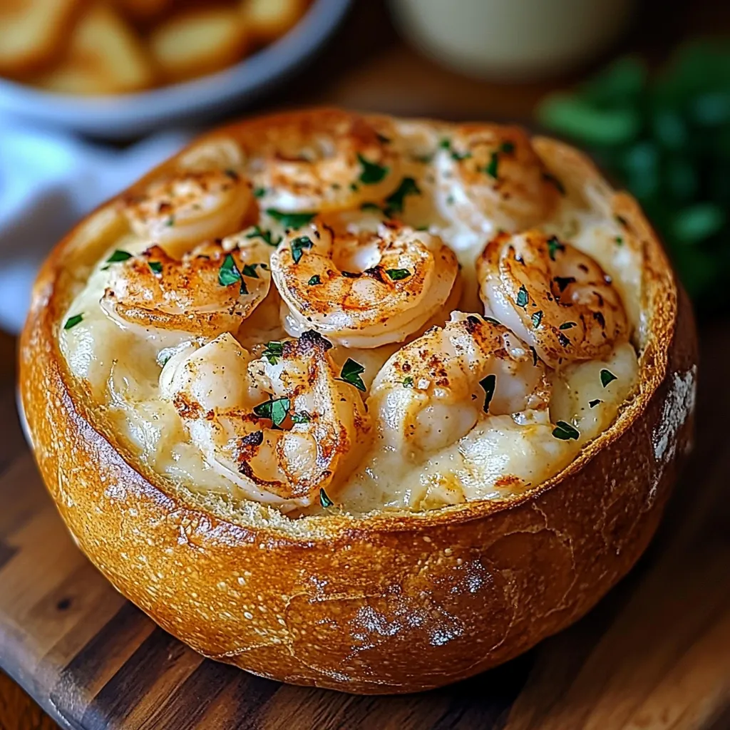 Creamy seafood bread bowl