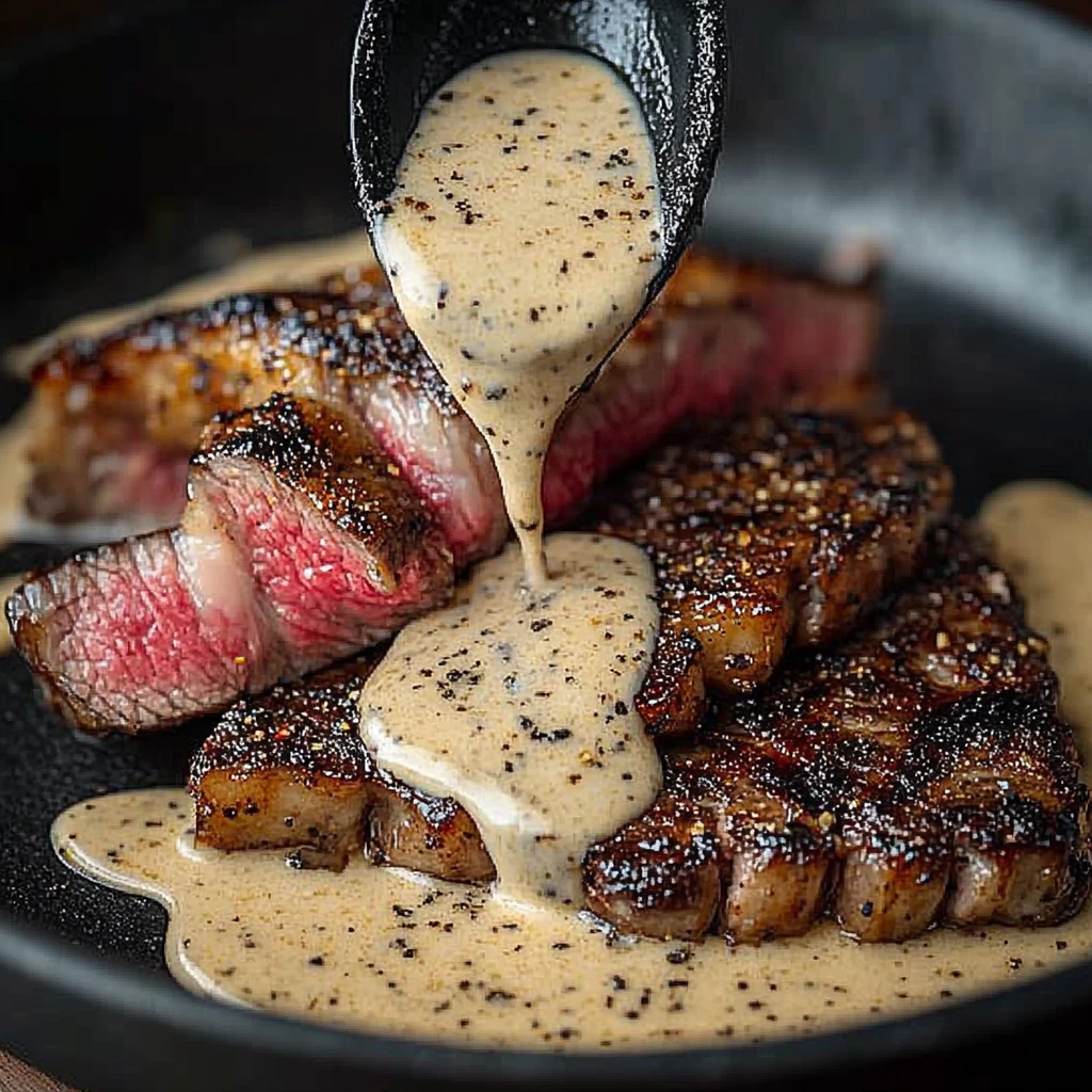Peppercorn Crusted Steak with Creamy Peppercorn Sauce