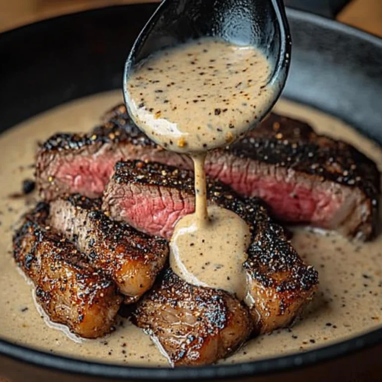 Peppercorn Crusted Steak with Creamy Peppercorn Sauce