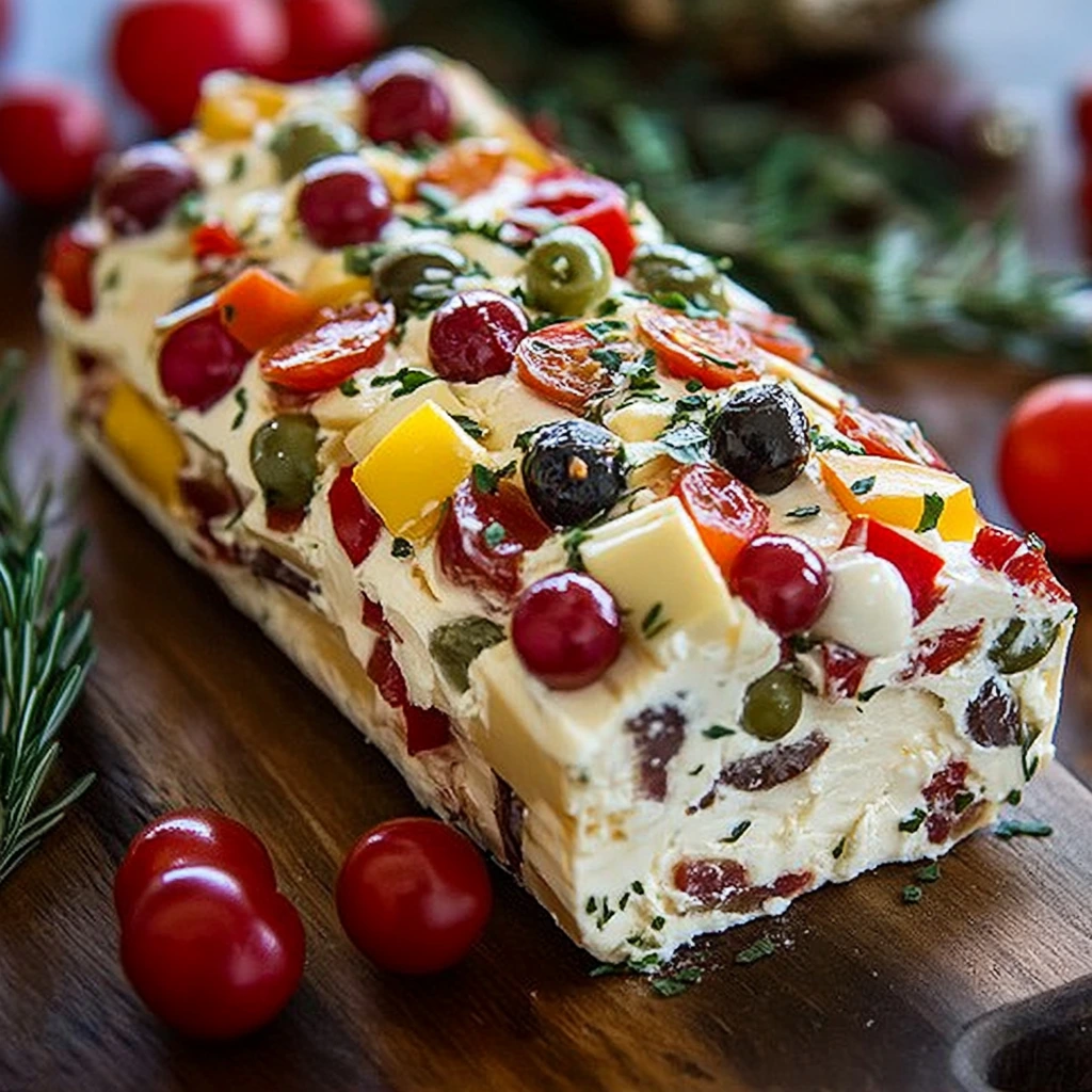 Festive Holiday Antipasto Cream Cheese Log