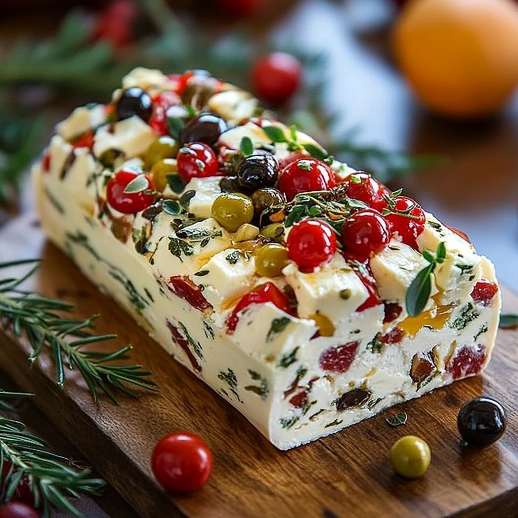 Festive Holiday Antipasto Cream Cheese Log