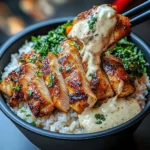 Chicken & Rice Bowls with Creamy Garlic Sauce