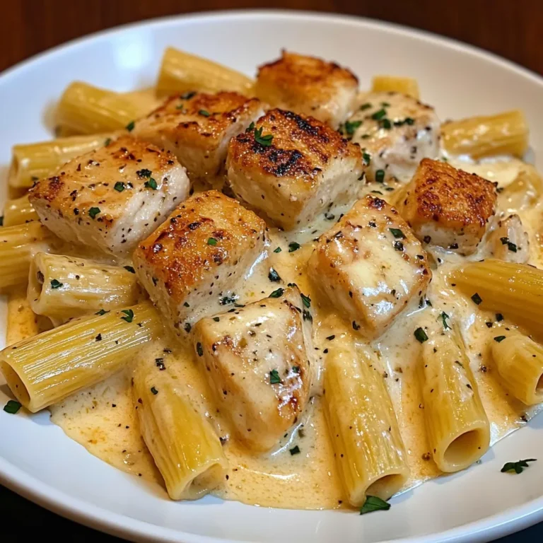 Creamy Garlic Butter Chicken and Rigatoni in Parmesan Sauce