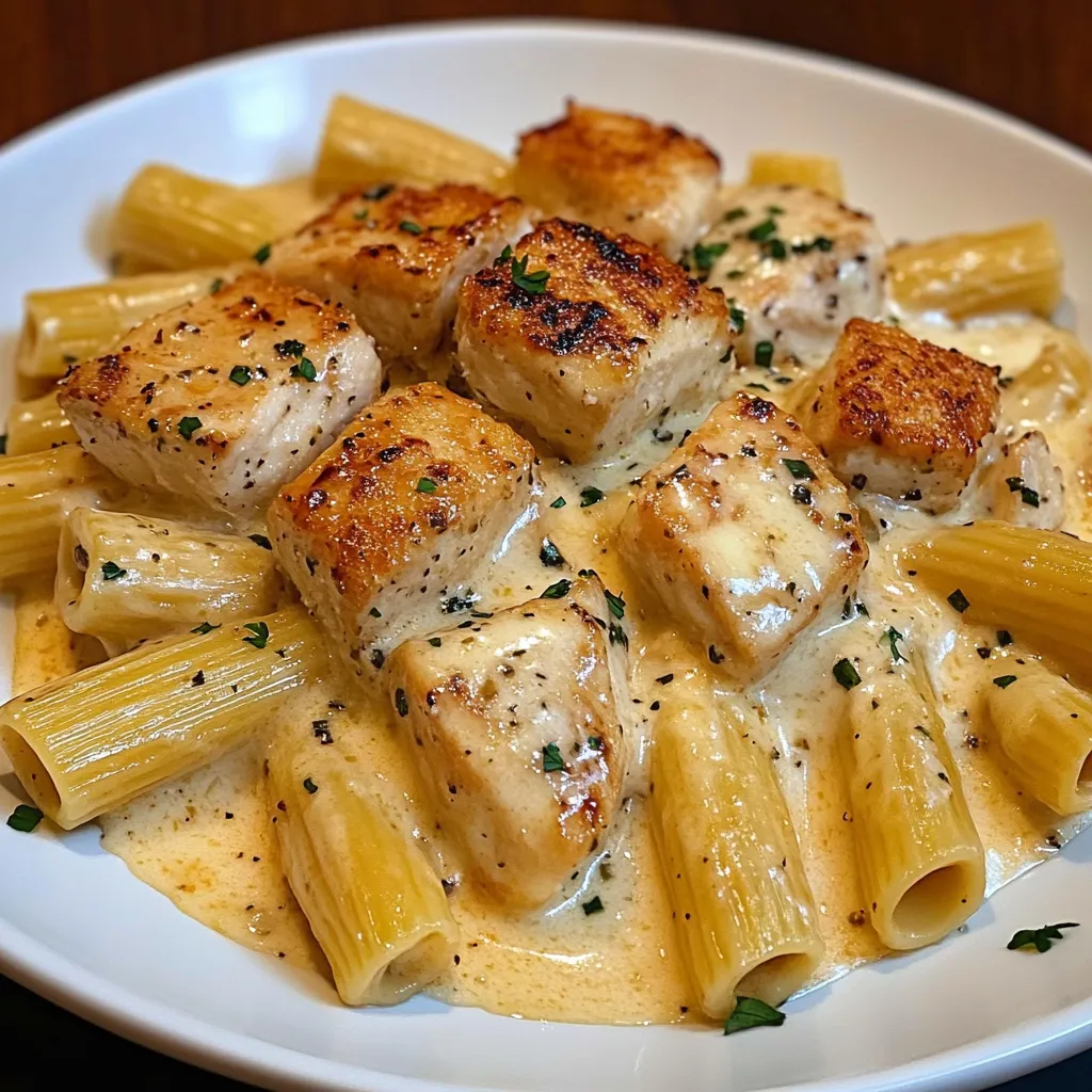 Creamy Garlic Butter Chicken and Rigatoni in Parmesan Sauce