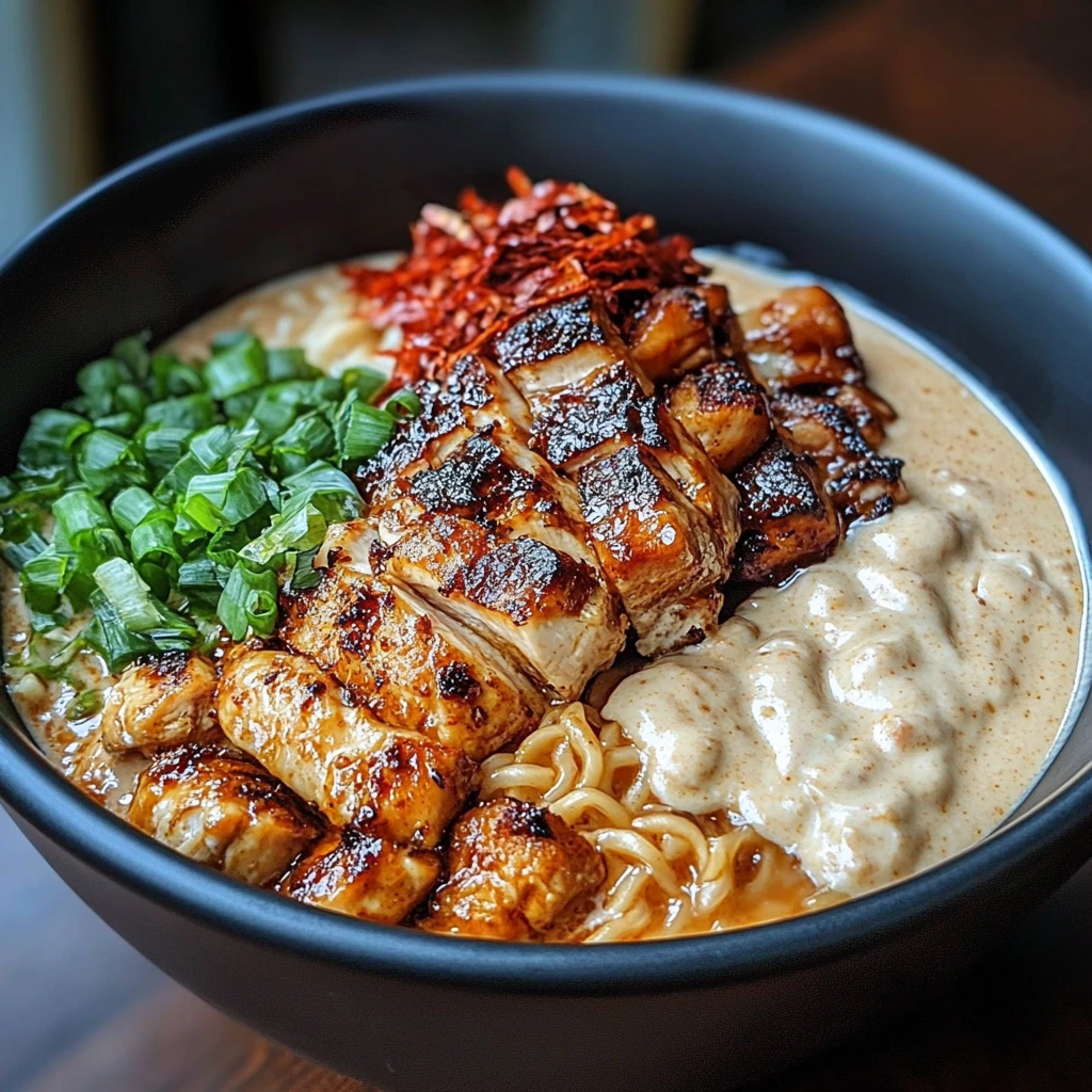 Fiery Chicken Ramen with Creamy Garlic Sauce