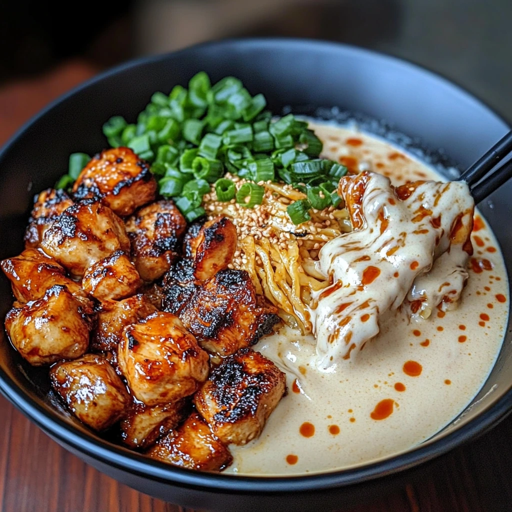 Fiery Chicken Ramen with Creamy Garlic Sauce