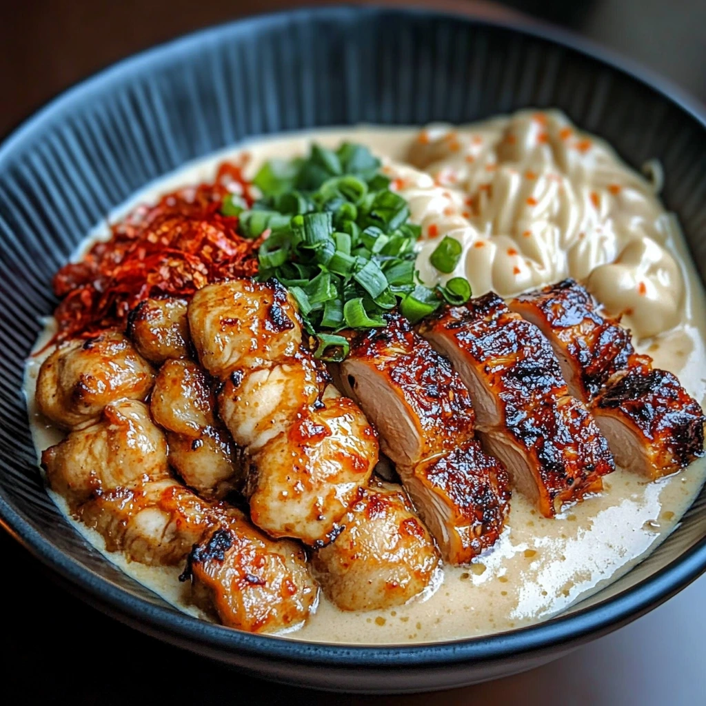 Fiery Chicken Ramen with Creamy Garlic Sauce