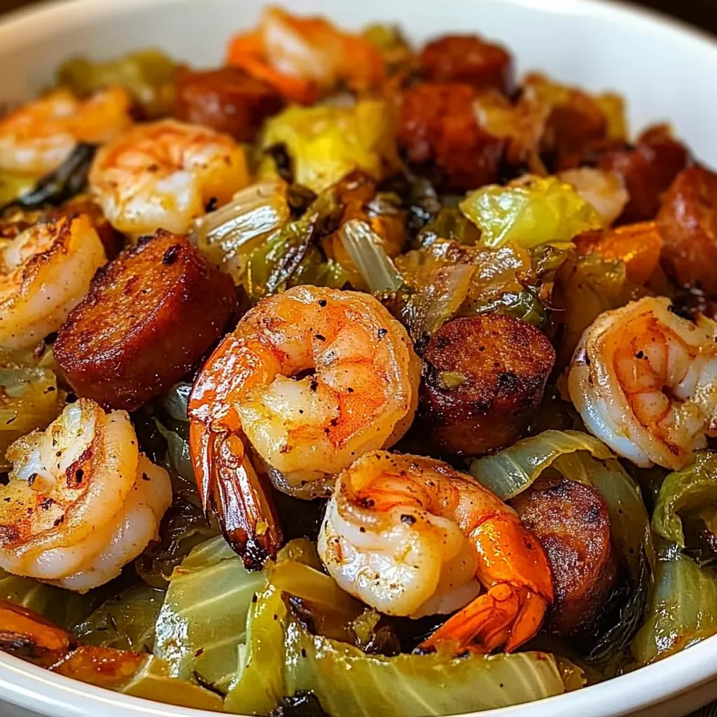 Cabbage stir-fry with sausage and shrimp