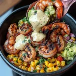 Grilled Shrimp Bowl with Avocado Corn Salsa and Creamy Sauce