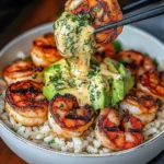 Zesty Shrimp & Avocado Rice Bowls with Cilantro Lime Sauce