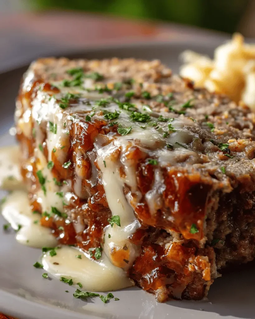 Crockpot French Onion Meatloaf with Melted Swiss Cheese