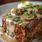 Homemade Meatloaf with Rich and Creamy Mushroom Gravy