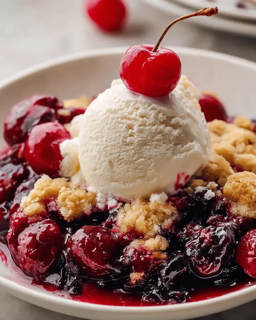 Cherry Cobbler with Vanilla Ice Cream