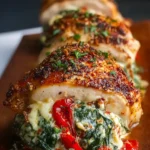Roasted Red Pepper, Spinach, and Mozzarella Stuffed Chicken