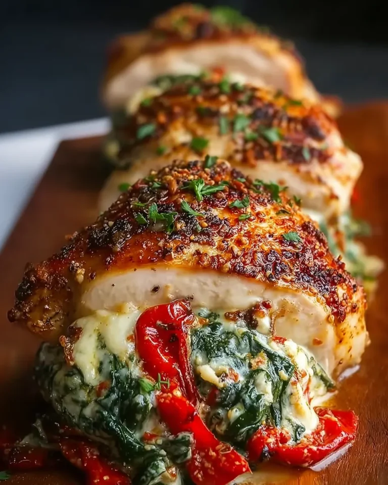 Roasted Red Pepper, Spinach, and Mozzarella Stuffed Chicken