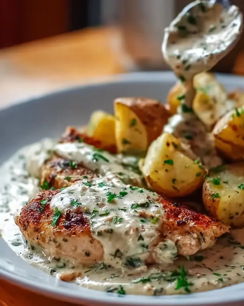 Chicken and Potatoes with Garlic Parmesan Cream Sauce