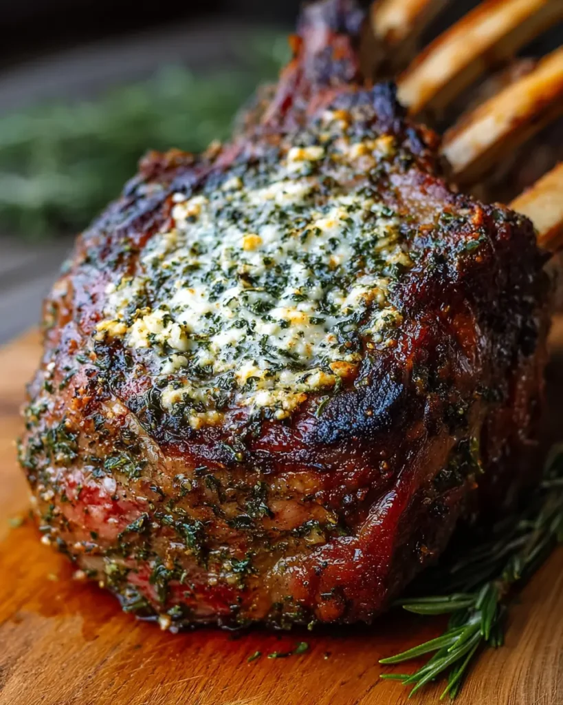 Garlic Herb Butter Crusted Tomahawk Rib Roast