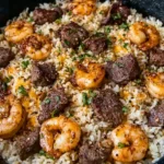 Garlic Butter Surf and Turf Loaded Rice Skillet