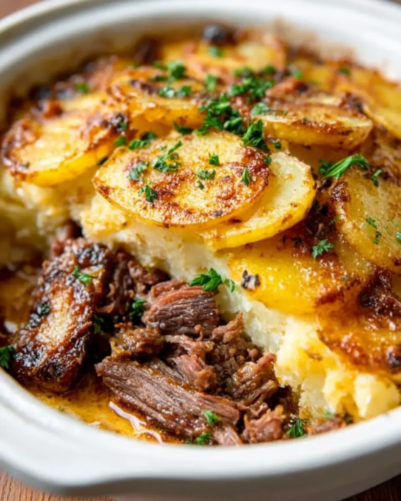 Slow Cooker Beef and Potato Au Gratin