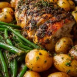 Juicy Herb Roasted Chicken with Baby Potatoes and Green Beans
