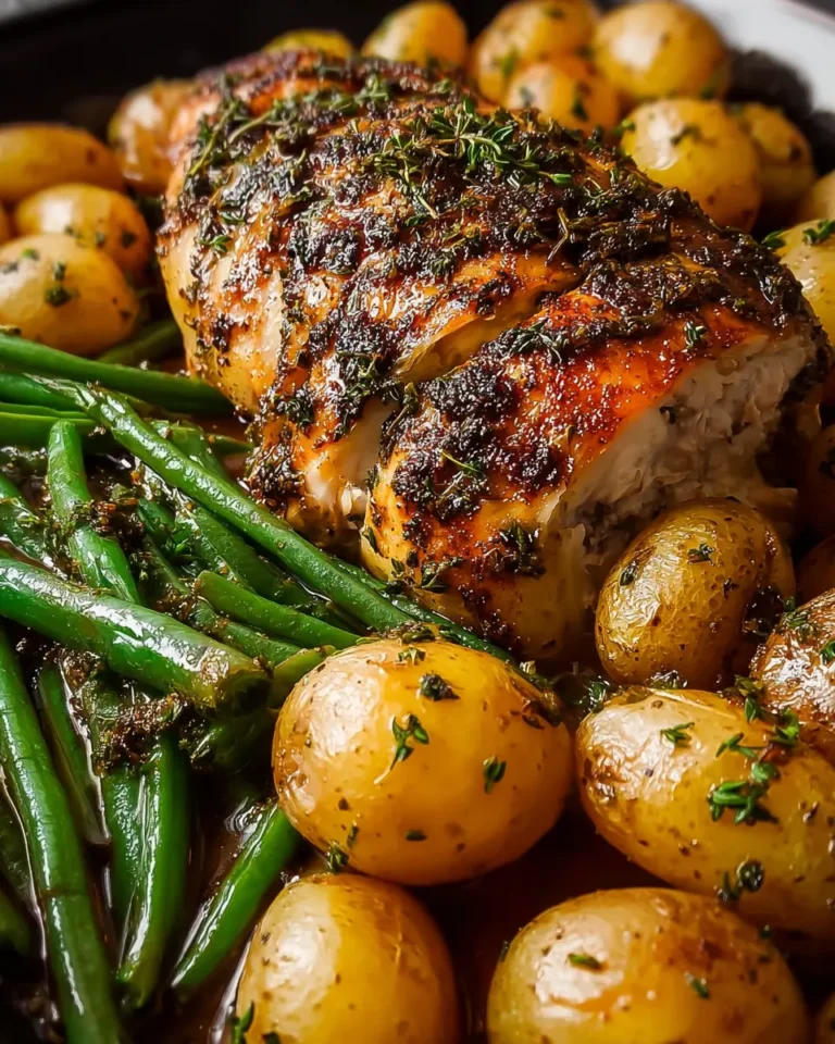 Juicy Herb Roasted Chicken with Baby Potatoes and Green Beans