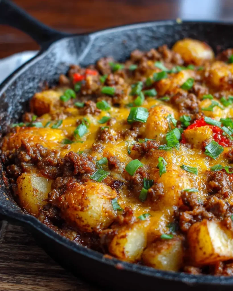 Ground Beef and Potato Cheesy Skillet
