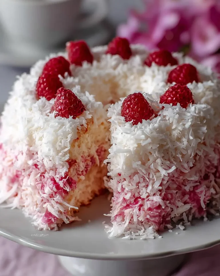 Raspberry Coconut Snowball Cake