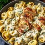 Cheesy Garlic Butter Chicken Alfredo Tortellini Skillet Delight