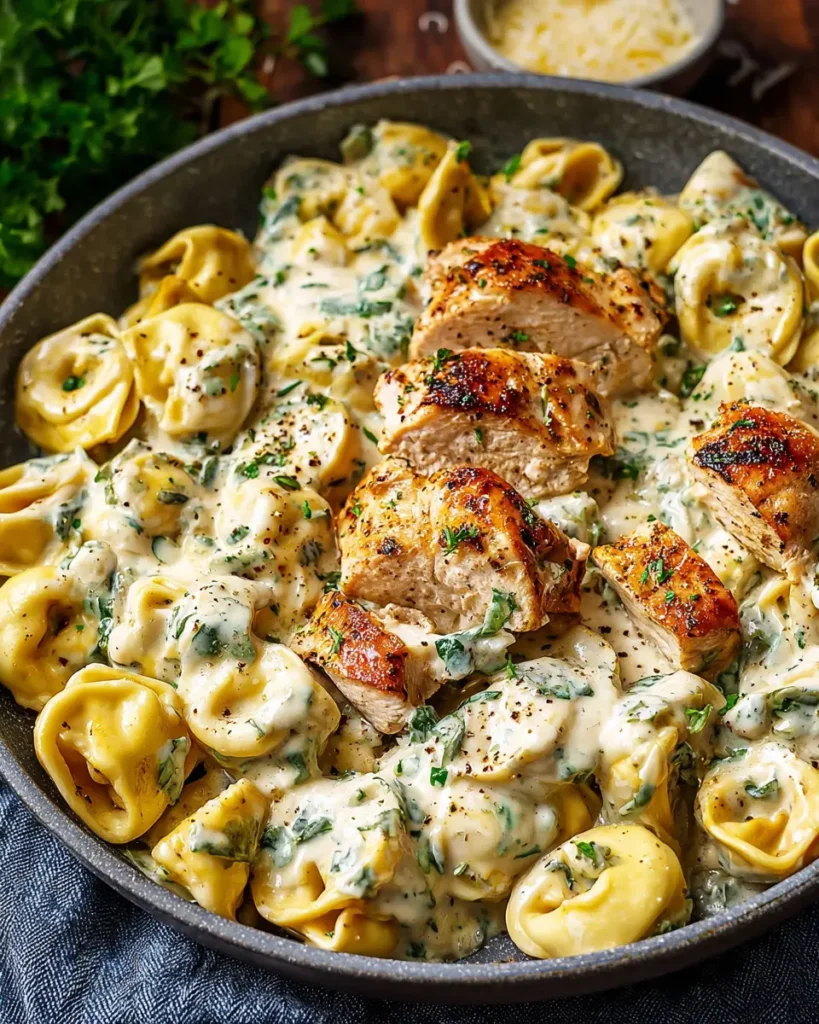Cheesy Garlic Butter Chicken Alfredo Tortellini Skillet Delight