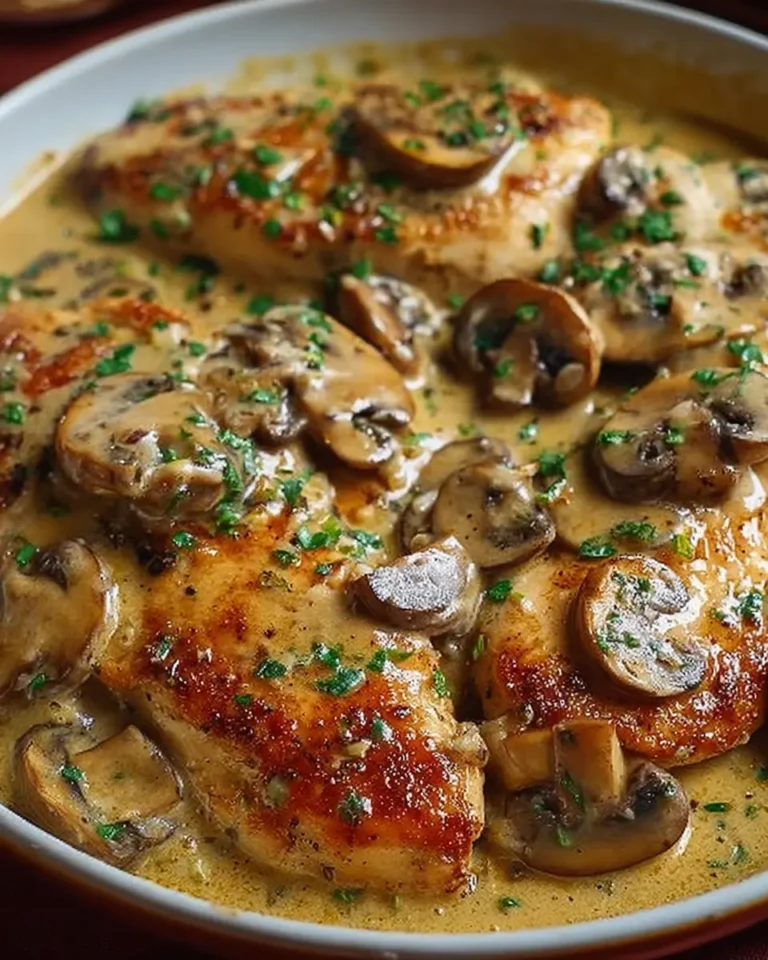Chicken and Mushroom Skillet in a Creamy Asiago and Mustard