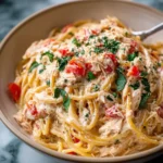 Creamy Crockpot Chicken Spaghetti