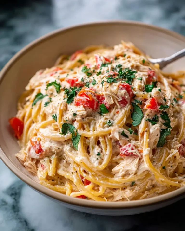 Creamy Crockpot Chicken Spaghetti