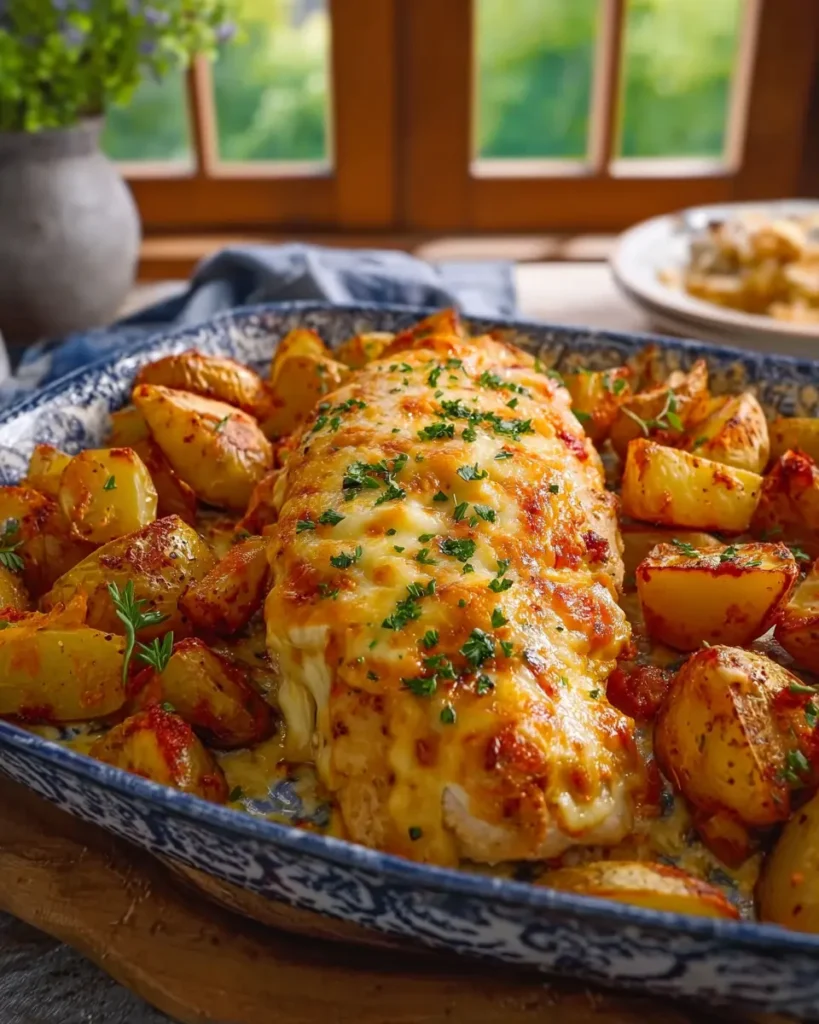 Cheesy Baked Chicken and Roasted Potatoes