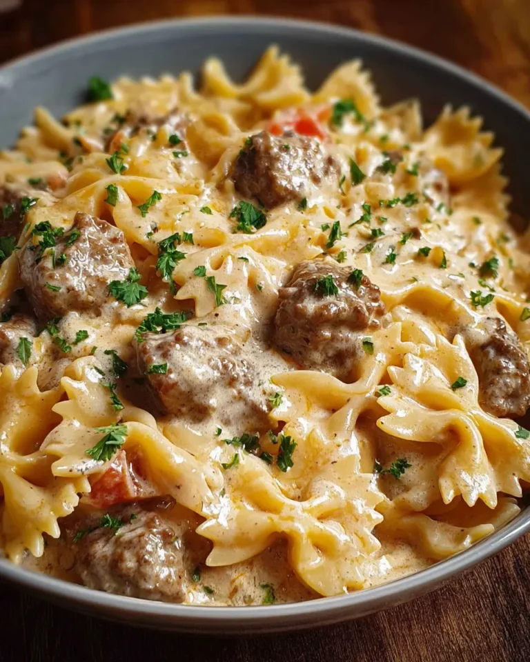 Creamy Cheesy Beef and Bowtie Pasta