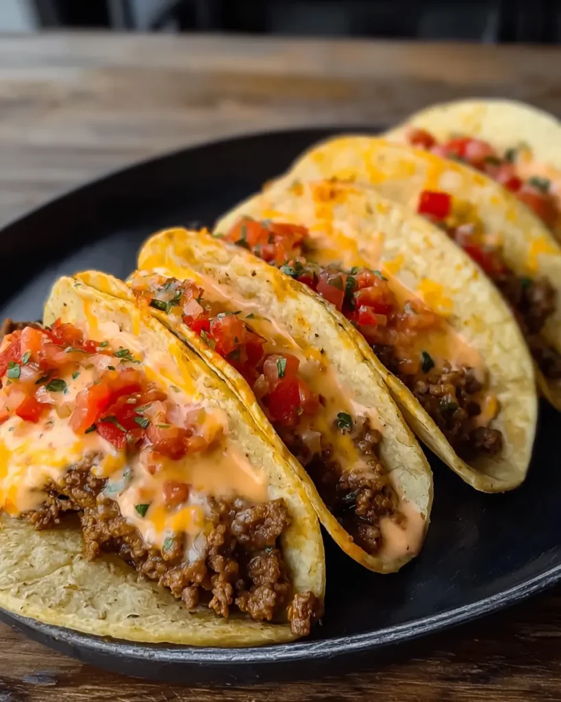 Cheesy Rotel Beef Soft Tortilla Tacos