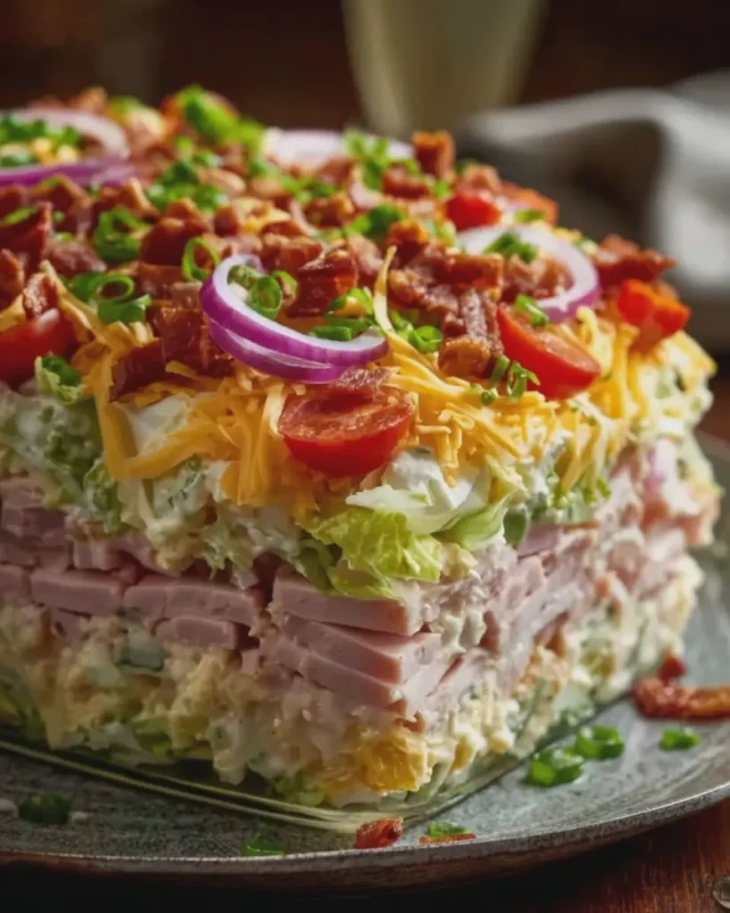 Amish Layered Chicken Ham & Swiss Salad