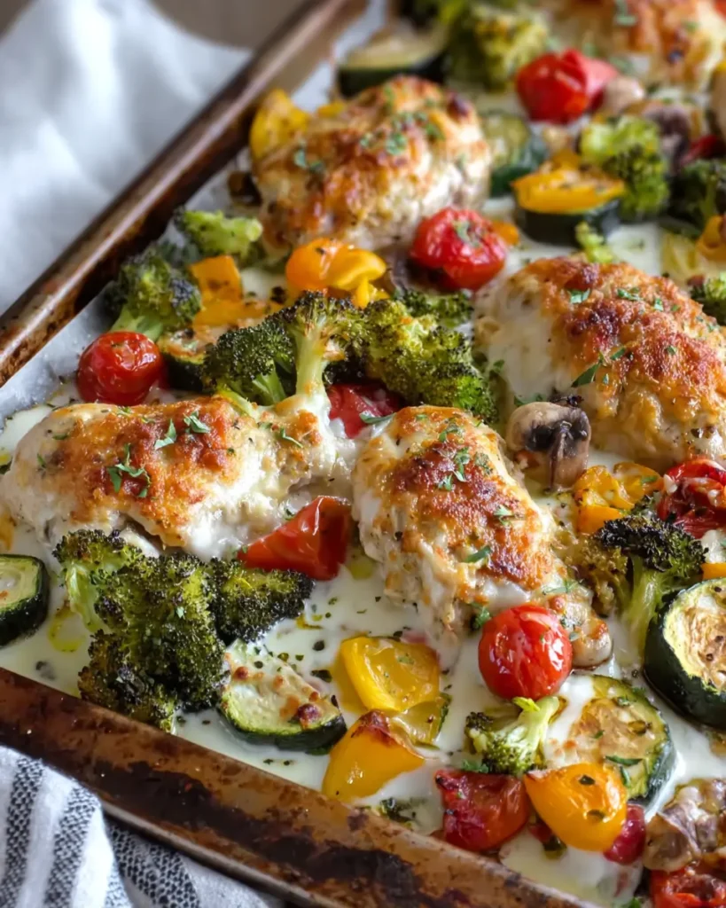 Cheesy Chicken Veggie Sheet Pan Dinner Easy Family Favorite