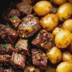 Slow Cooker Garlic Butter Beef Bites with Potatoes