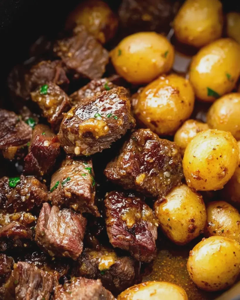 Slow Cooker Garlic Butter Beef Bites with Potatoes
