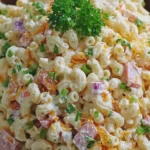 SWEET AMISH MACARONI SALAD WITH TURKEY BACON AND CHICKEN HAM DELIGHT