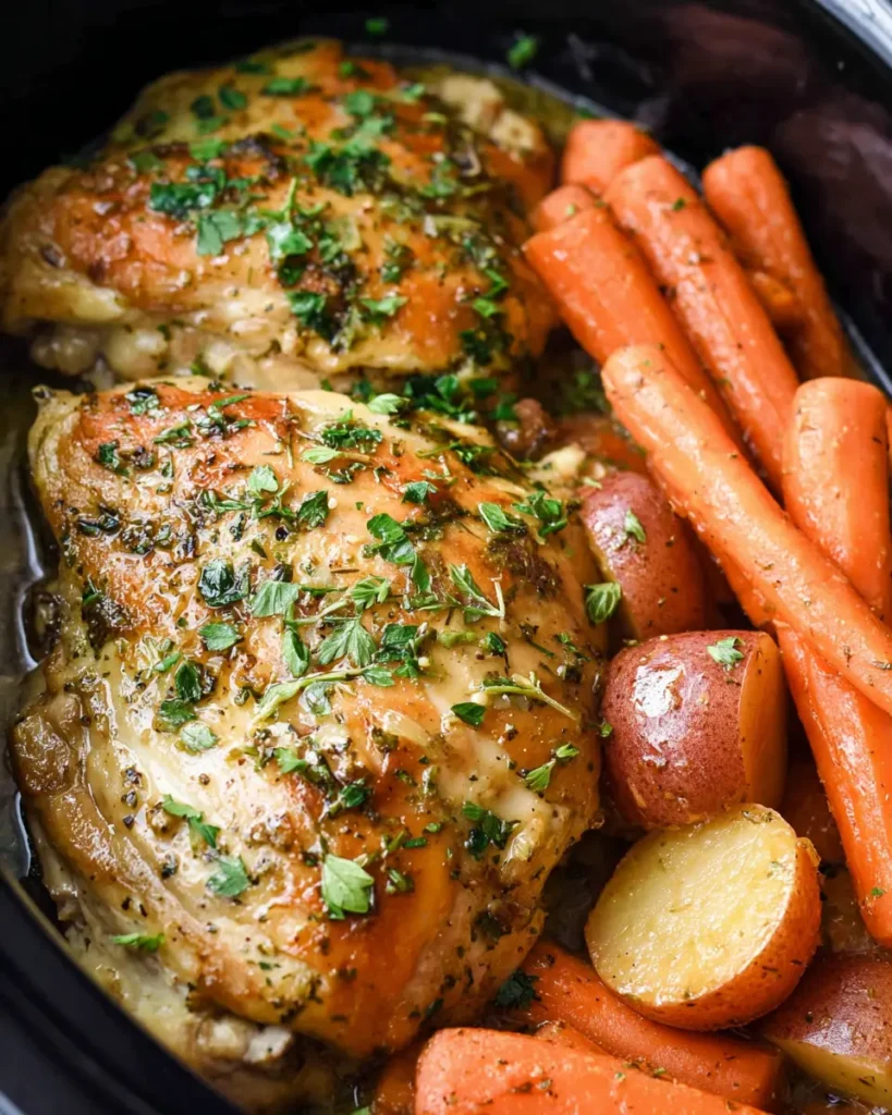 Crockpot Ranch Herb Chicken and Brown Sugar Carrots