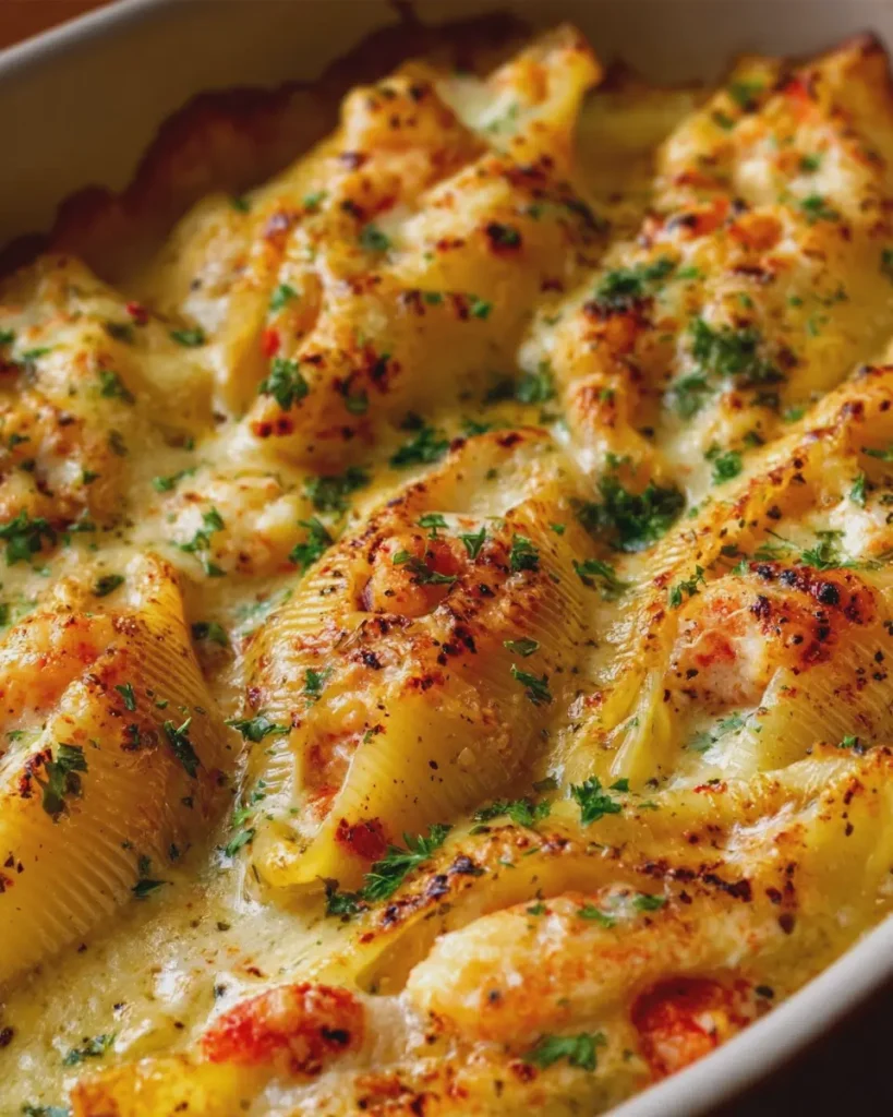 CHEESY SHRIMP STUFFED SHELLS BAKE