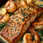 Garlic Butter Salmon and Shrimp Skillet