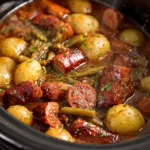 Crockpot Beef Smokies with Beans and Potatoes